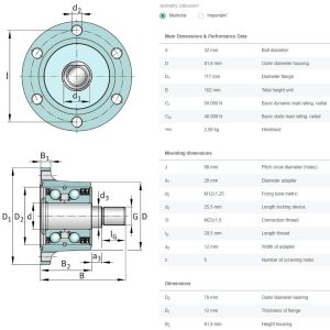 Schaeffler - INA - Ložisková jednotka pro diskové podmítače - Rozměry.